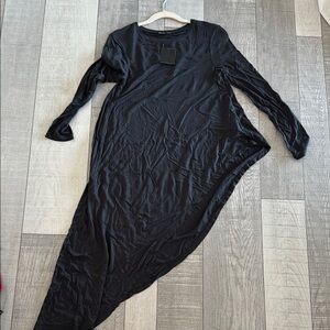 Maxi Black Asymmetrical Dress with Long Dolman Sleeves